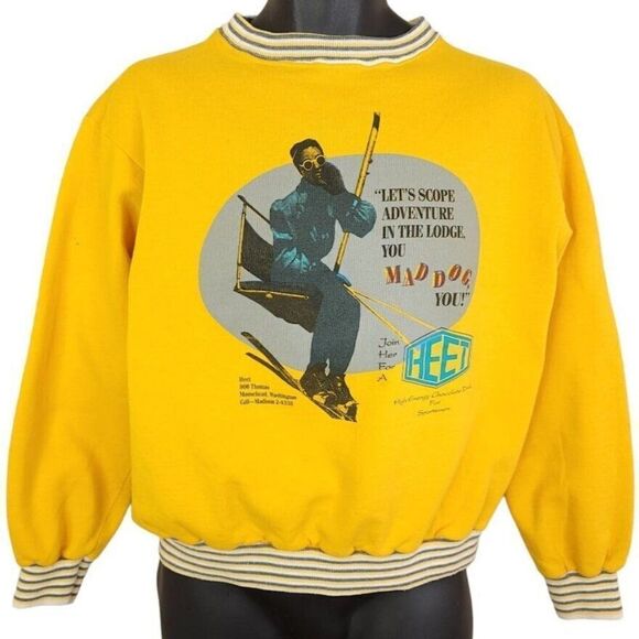 Ski Lift Sweatshirt Vintage 80s Downhill Skiing HEET Chocolate Drink Medium - Picture 1 of 9